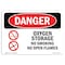 Signmission OSHA Danger, Oxygen Storage No Smoking No Open Flames, 10in X 7in Decal, 7" W, 10" L, Landscape OS-DS-D-710-L-1854 - alternate 1